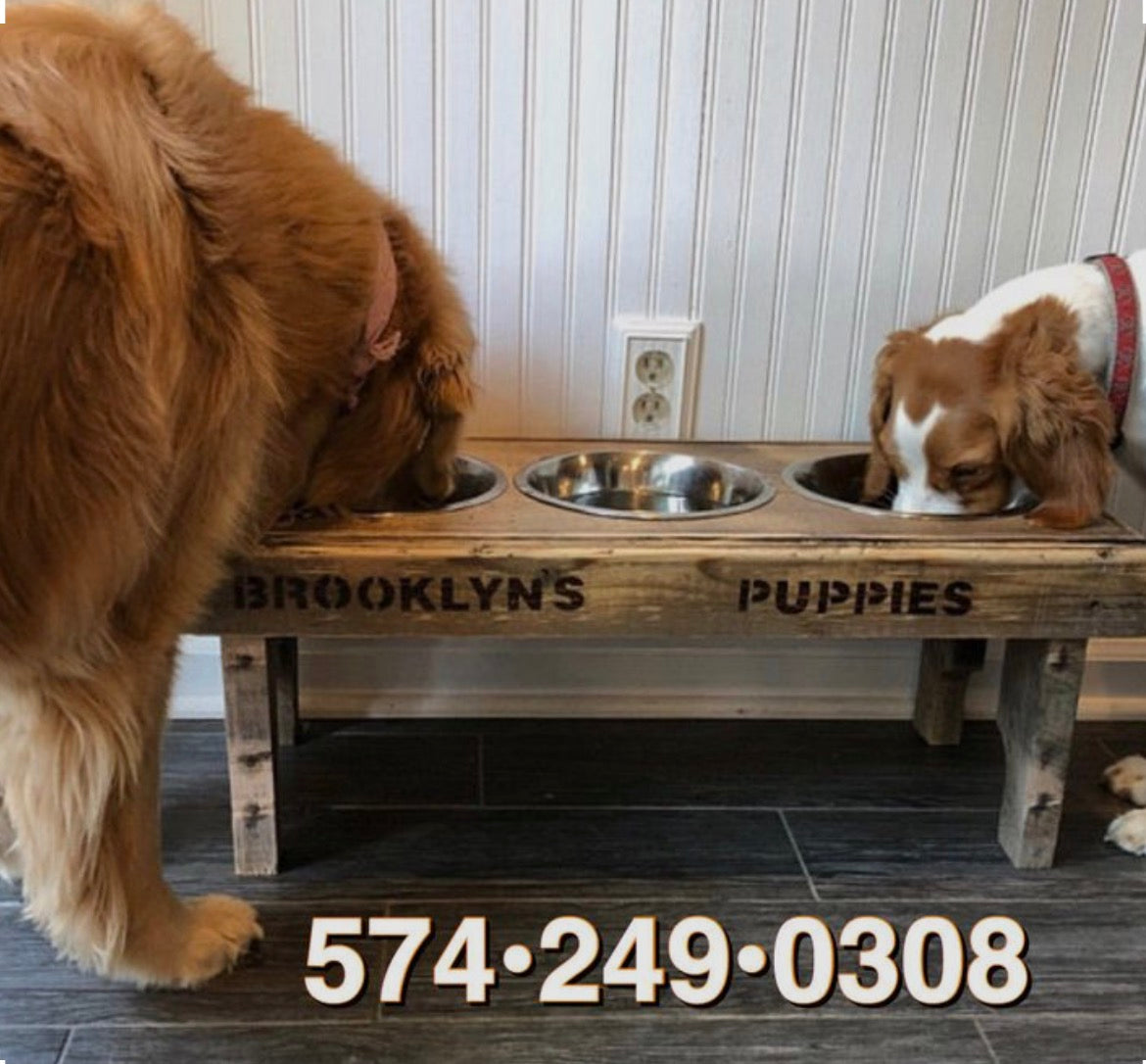 Elevated dog bowl stand with storage shelves 2 bowls included – Rustic  Pallet Products