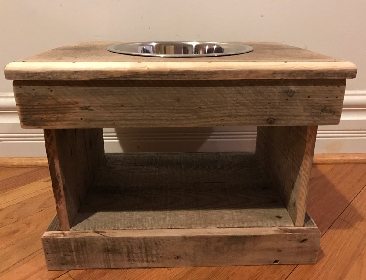 Wooden Dog Bowl Stand, Rustic Pet Feeder, Reclaimed Cat Bowls