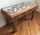 Reclaimed rustic pallet dog bowl feeding station 3 Bowls included