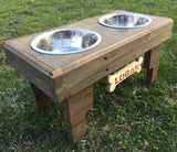 Reclaimed pallet dog bowl stand with personalized dog bone