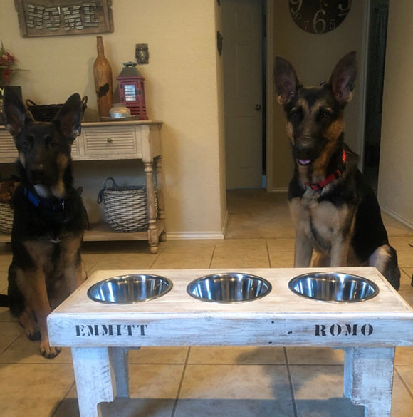 Reclaimed rustic pallet dog bowl feeding station 3 Bowls included