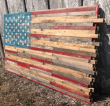 Reclaimed pallet American flag hanging wall art 60" wide x 34" tall distressed red white and blue