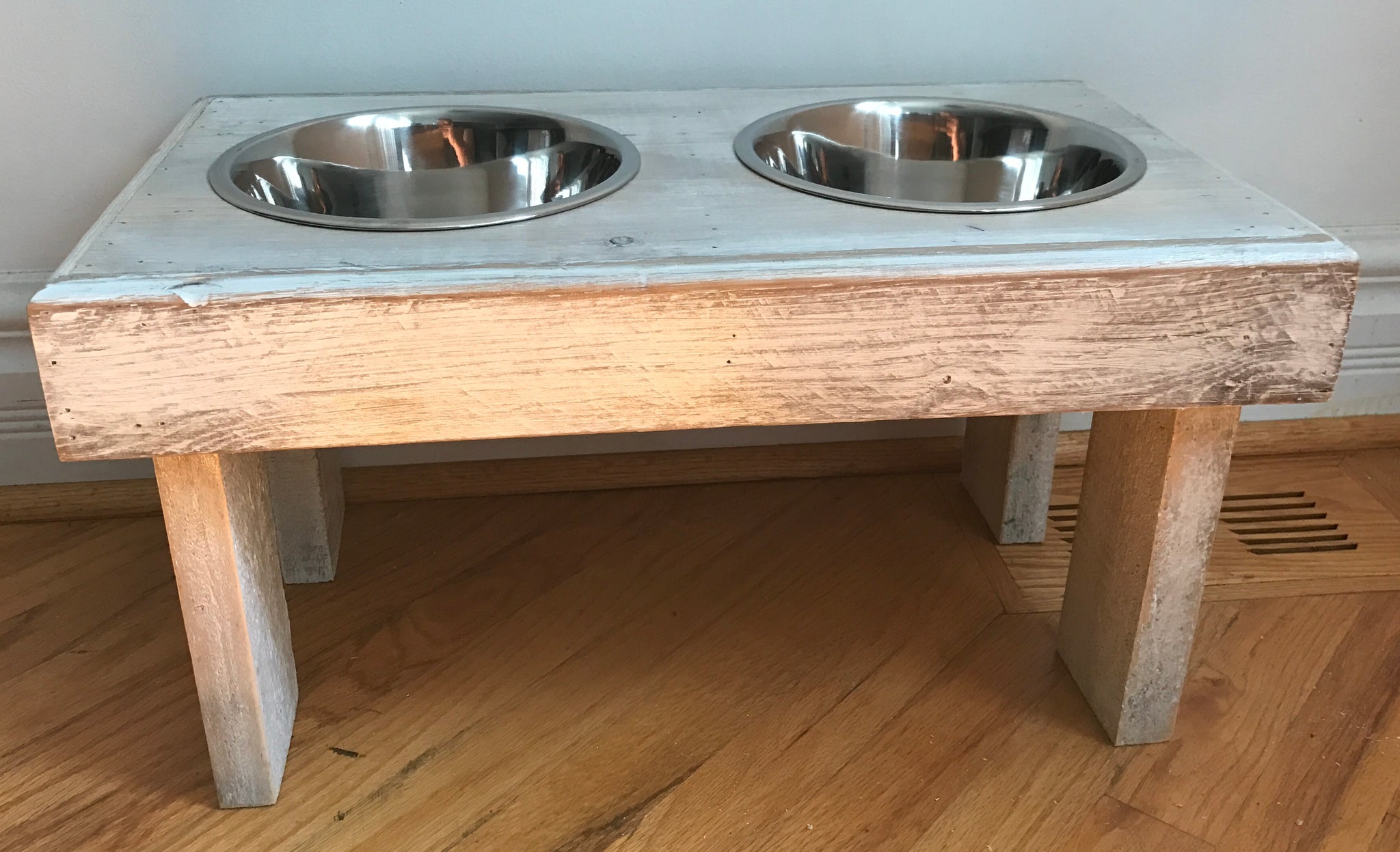Elevated dog bowl stand with storage shelves 2 bowls included – Rustic  Pallet Products