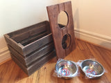 Reclaimed pallet crate dog bowl stand with storage space