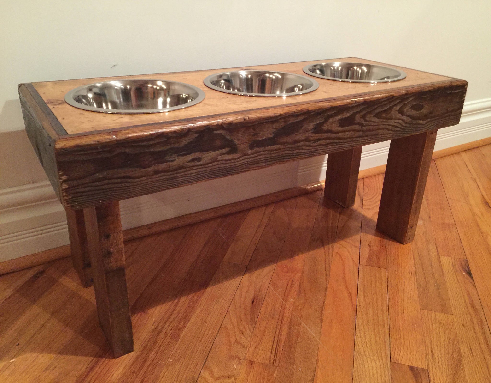 Reclaimed Barn Wood Floating Raised Dog Feeder -  Canada