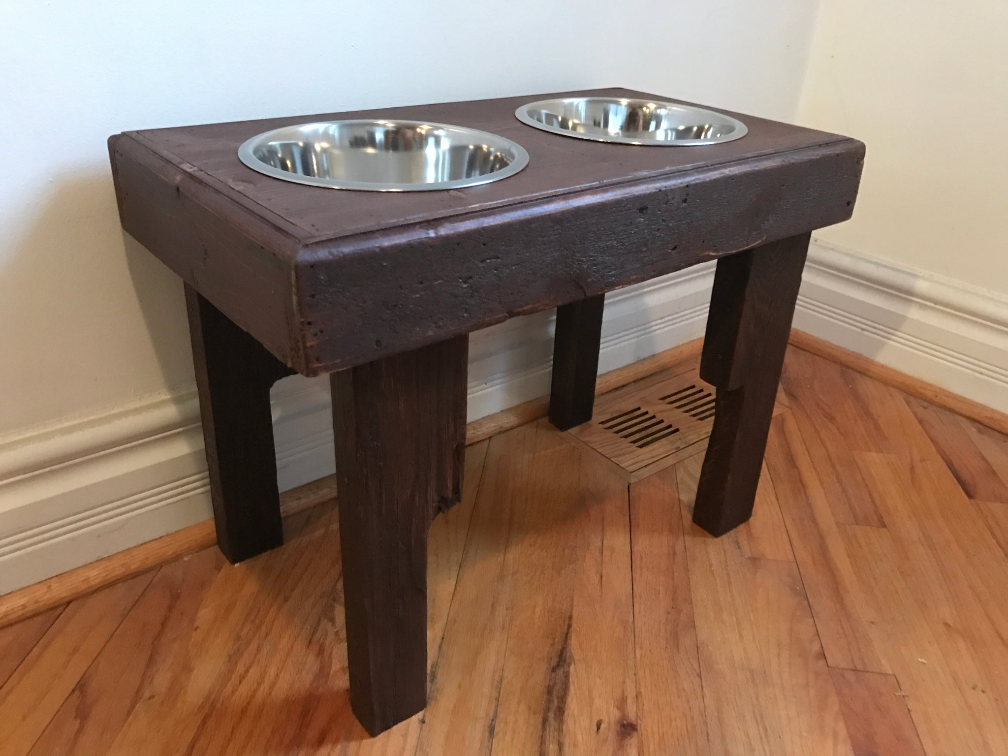 Reclaimed pallet dog bowl stand pet feeding stand 2 Bowls included Rustic Pallet Products