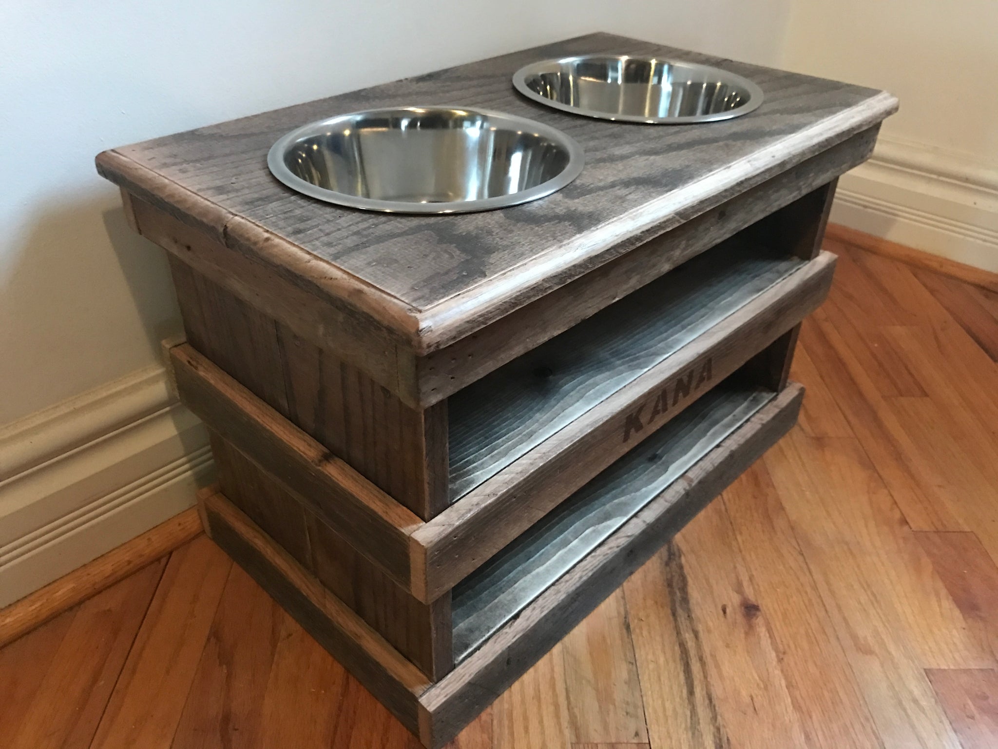 Dog Bowl Stand With Storage Perfect for Two Large Dogs. Rustic Feeder,  Raised Dog Feeder 