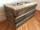 Reclaimed pallet crate dog bowl stand with storage space